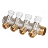 Коллектор латунный MVI 1quot;x3/4quot;x4 выхода, с регулирующими вентилями