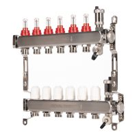 Коллектор Royal Thermo нерж. в сборе с расходомерами 1quot; ВР-3/4quot; НР с автомат. воздухоотвод-ми 6 вых.