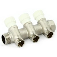 Коллектор Uni-Fitt НВ 3/4quot;х2 вых 1/2quot; 40 мм с вентилями, никелированный